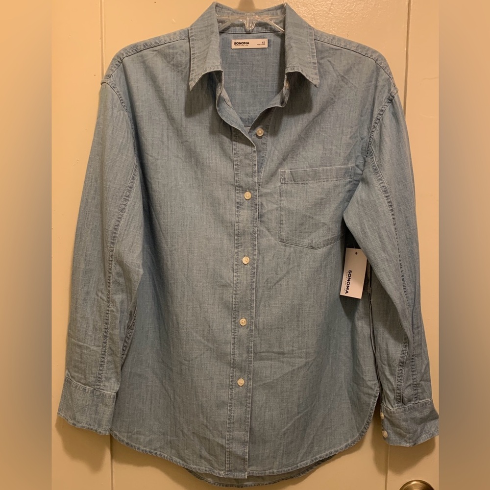Sonoma Goods For Life Oversized Boyfriend Shirt Light Wash Chambray